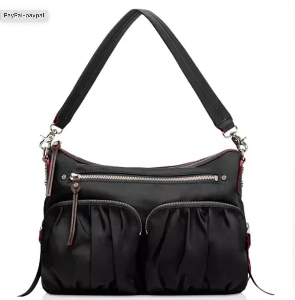 MZ Wallace Hayley Shoulder Bag Black w/ Red Trim